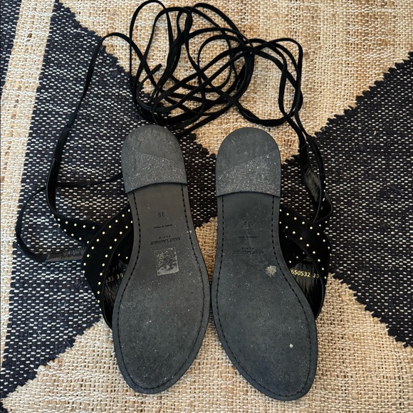 Saint Laurent Black Studded Wraparound Gia Flat Sandals - Picture 3 of 3